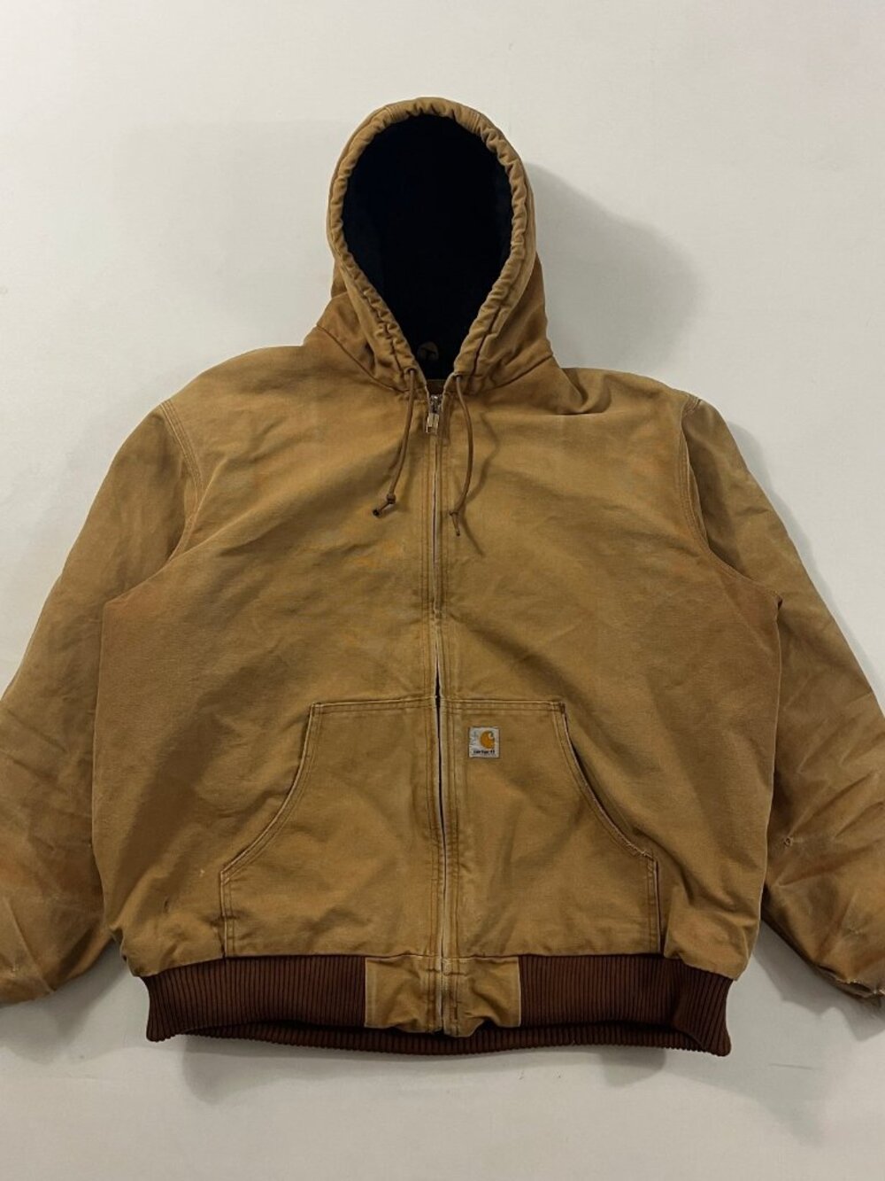Vintage Carhartt Duck Canvas Hooded Active Jacket Quilt Lined Brown 2XL Tall USA